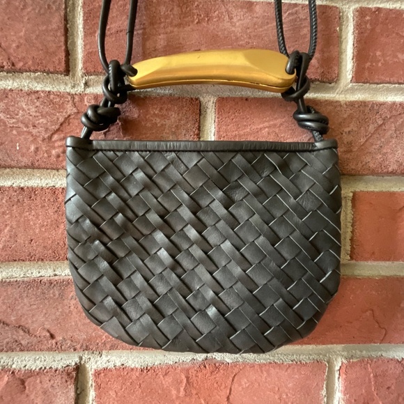 Walter Baker Hazel Black Woven Leather Crossbody Gold Handle Bag - Picture 3 of 12